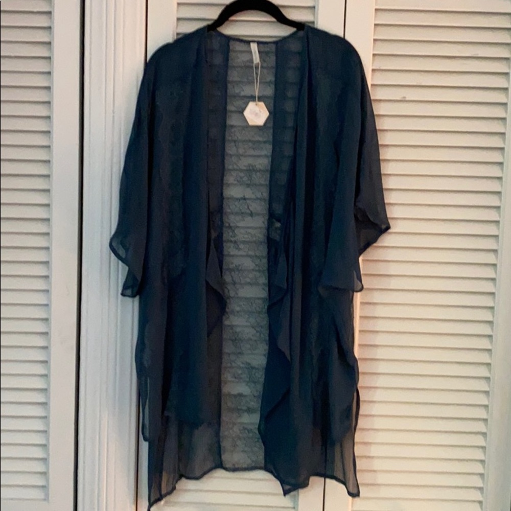 Teal Chiffon Kimono with Lace Detail